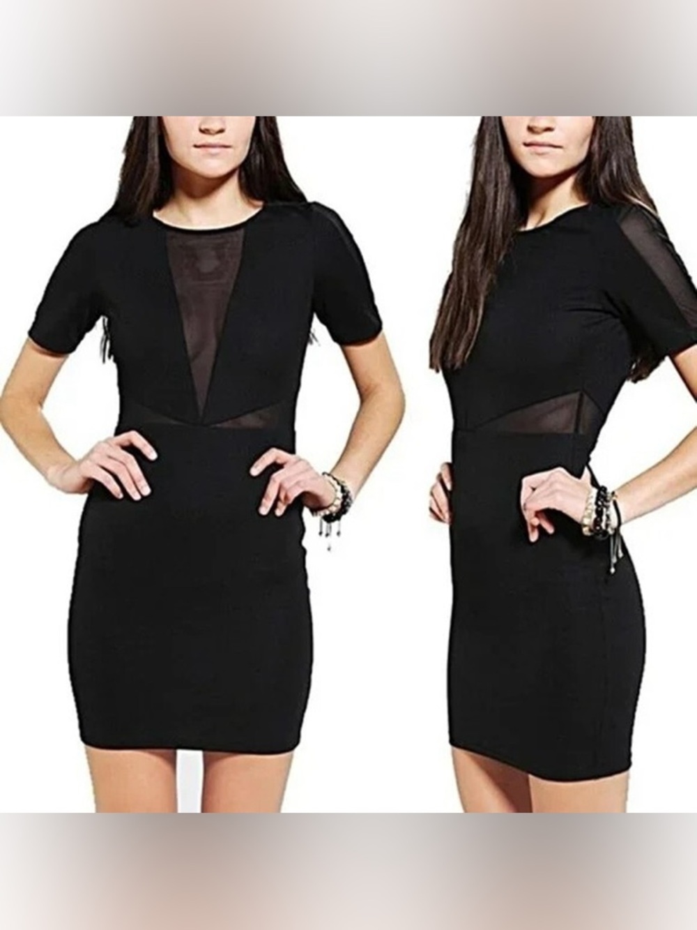 Lucca Couture Black Mini Dress with Sheer Mesh Insets Size S